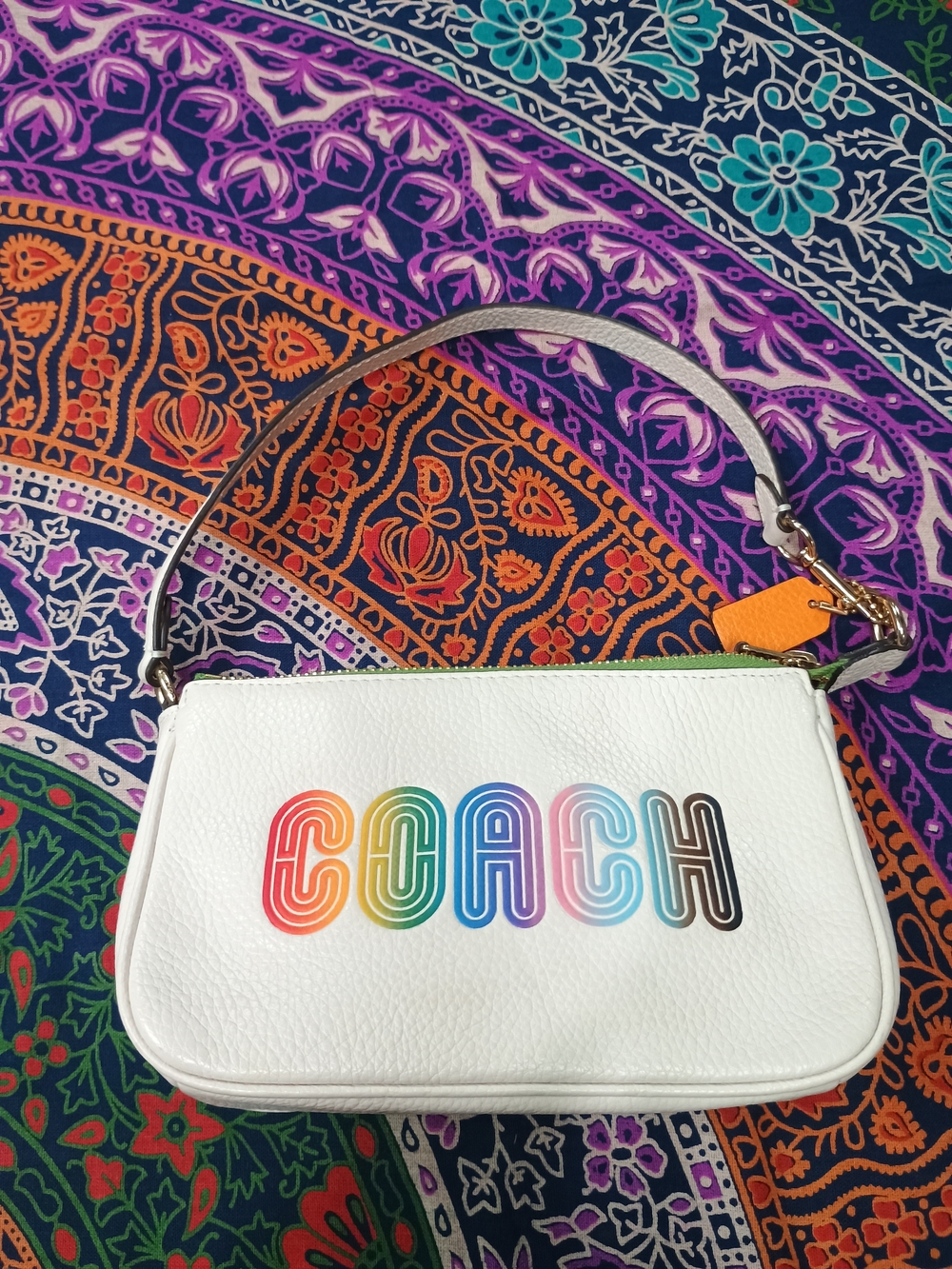 Coach White Nolita 19 Shoulder Bag with Rainbow Logo